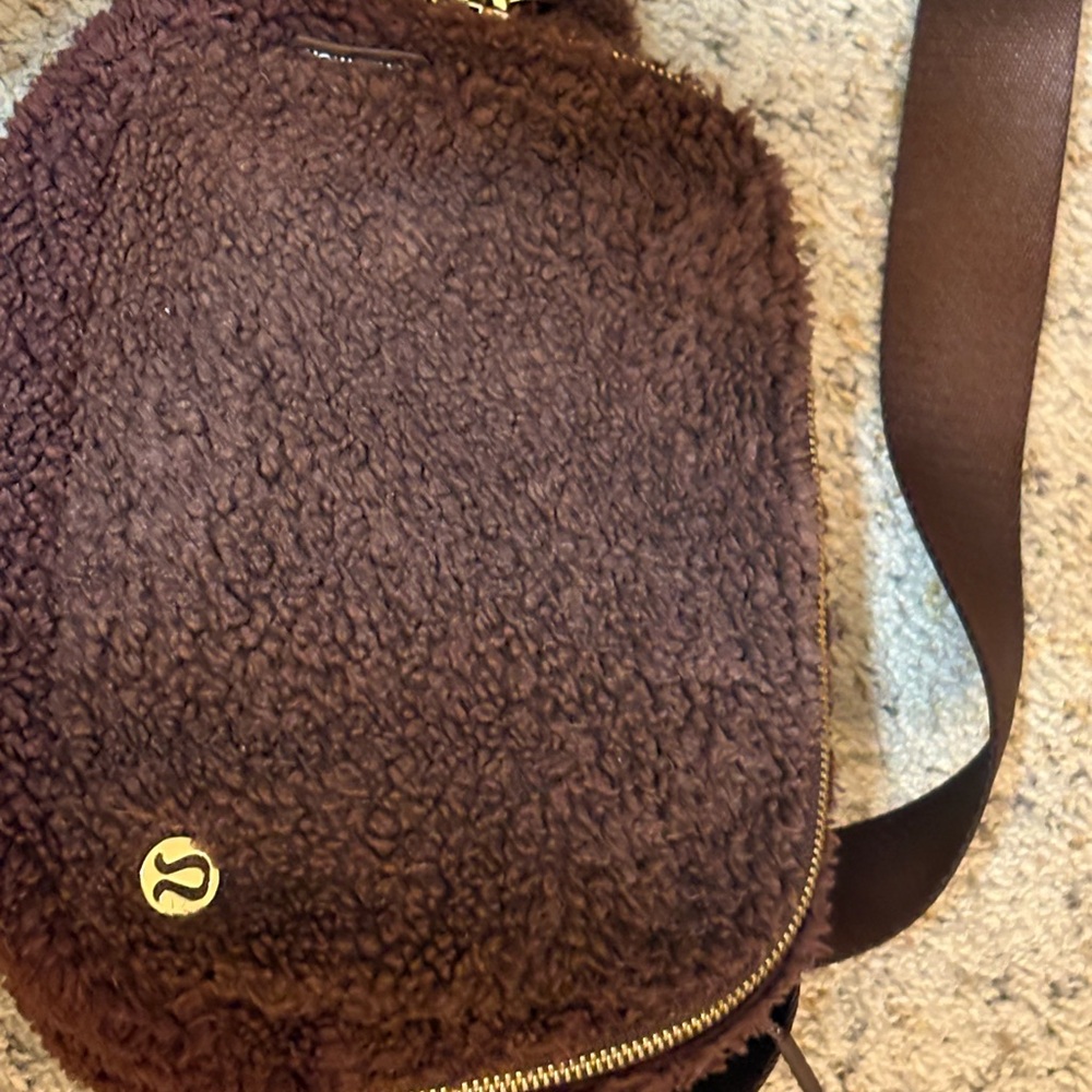 Lululemon Athletica Plush Brown Crossbody Bag with Gold Detail